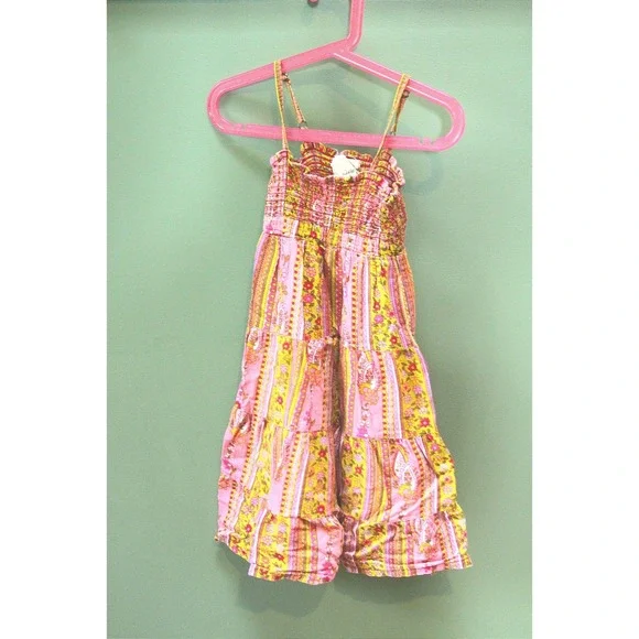 Peek Size S (4-5) Pink Paisley Floral Tiered Smocked Girls Dress - Picture 1 of 4
